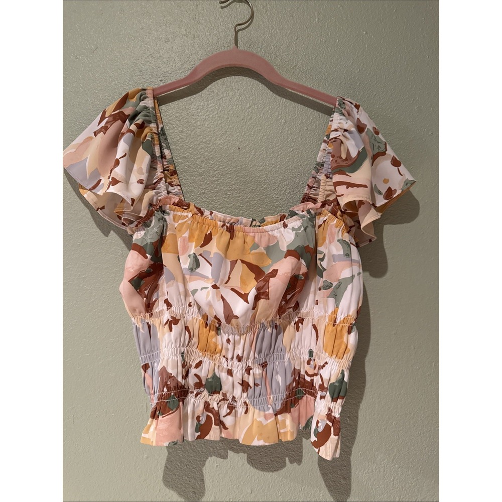Abercrombie & Fitch Smocked Off The Shoulder Crop Top Milkmaid, Coquette, Y2K L